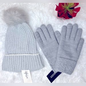 Steve Madden Women’s Winter Sparkle Gloves- Light Grey With Style Co. Winter Hat